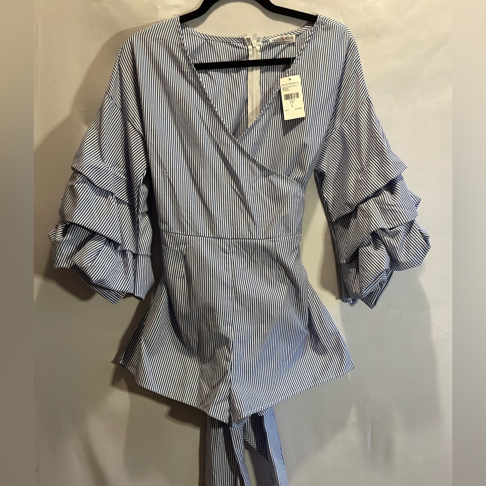 Blue Pin Striped Romper.